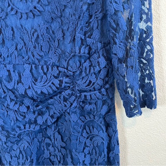 Adrianna Papell Blue Lace Sheer Sleeve Midi Dress Women’s 6 - Picture 5 of 9